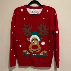 🔥V28 Merry Christmas Festive Red Christmas Sweater with cute happy Reindeer